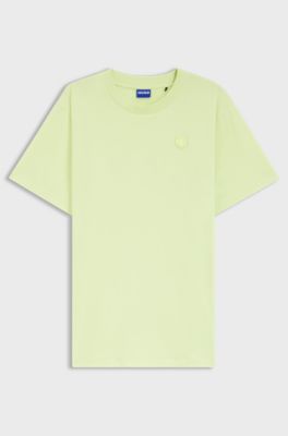 Cotton-jersey T-shirt with Happy HUGO logo, Light Green