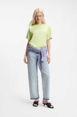 Cotton-jersey T-shirt with Happy HUGO logo, Light Green