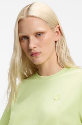 Cotton-jersey T-shirt with Happy HUGO logo, Light Green