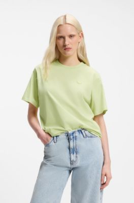 Cotton-jersey T-shirt with Happy HUGO logo, Light Green