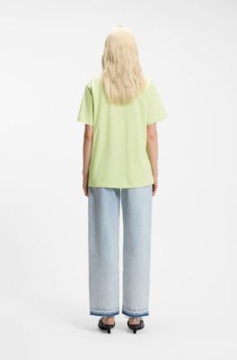 Cotton-jersey T-shirt with Happy HUGO logo, Light Green