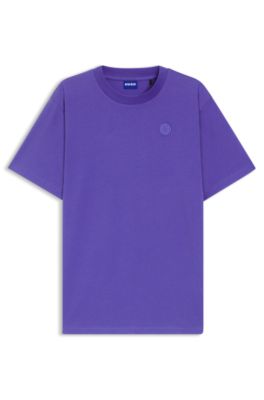 Cotton-jersey T-shirt with Happy HUGO logo, Purple