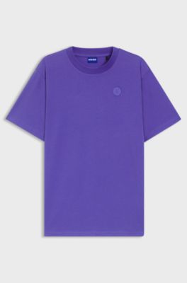 Cotton-jersey T-shirt with Happy HUGO logo, Purple
