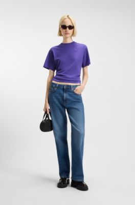 Cotton-jersey T-shirt with Happy HUGO logo, Purple