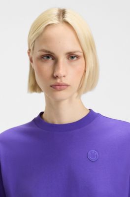 T-shirt in jersey di cotone con logo Happy HUGO, Lilla