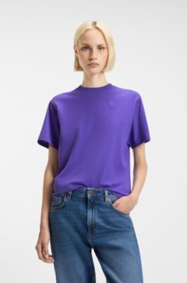 Cotton-jersey T-shirt with Happy HUGO logo, Purple
