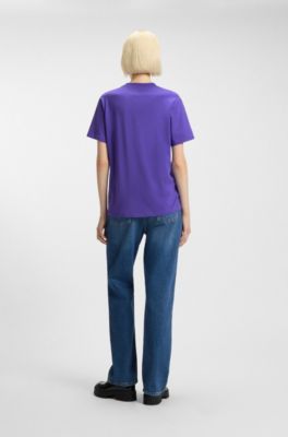 Cotton-jersey T-shirt with Happy HUGO logo, Purple