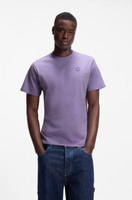 Cotton-jersey T-shirt with Happy HUGO logo, Purple