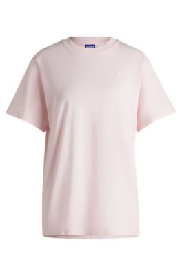 Cotton-jersey T-shirt with Happy HUGO logo, light pink