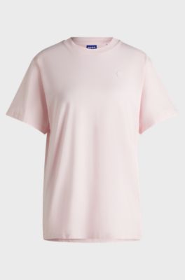 Cotton-jersey T-shirt with Happy HUGO logo, light pink