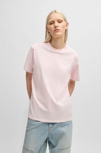 T-shirt van katoenen jersey met logopatch, Lichtroze