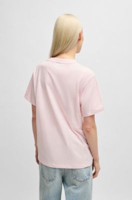 Cotton-jersey T-shirt with Happy HUGO logo, light pink