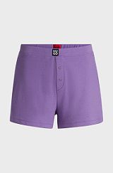 Ribbed pyjama shorts in stretch cotton with stacked logo, Purple