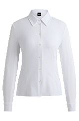 Extra-slim-fit blouse in Italian performance-stretch dobby, White