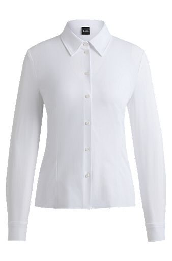 Extra slim-fit blouse van Italiaanse, hoogwaardige stretchdobby, Wit