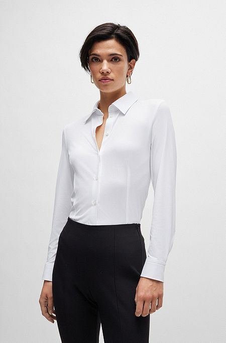Extra-slim-fit blouse in Italian performance-stretch dobby, White