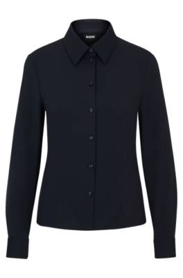 Hugo Boss Extra-slim-fit Blouse In Italian Performance-stretch Dobby In Black