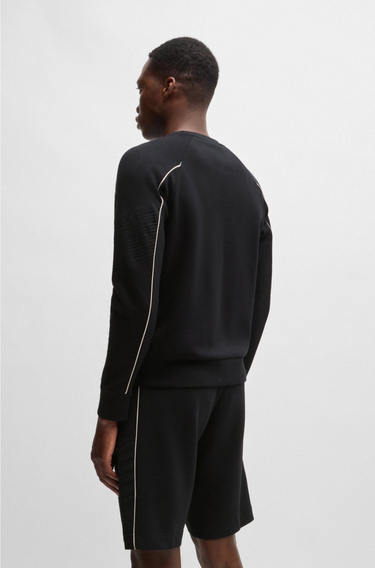 Stretch-cotton regular-fit sweatshirt with embossed artwork, Black