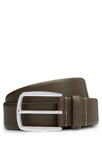 Leather belt with contrast stitch detailing, Dark Green