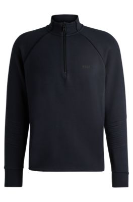 BOSS - Stretch-cotton zip-neck sweatshirt with embossed artwork