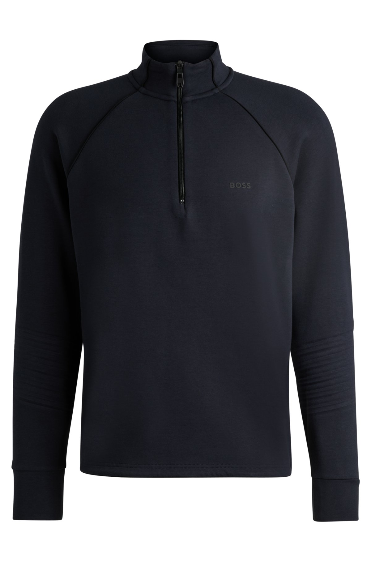 Stretch-cotton zip-neck sweatshirt with embossed artwork, Dark Blue
