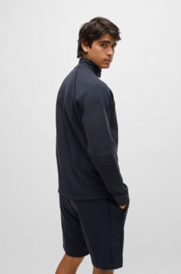BOSS - Stretch-cotton zip-neck sweatshirt with embossed artwork