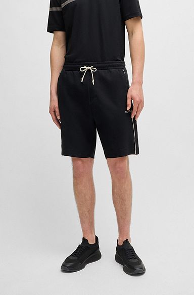 Stretch-cotton shorts with embossed artwork, Black