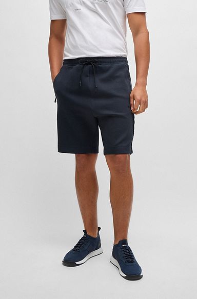 Stretch-cotton shorts with embossed artwork, Dark Blue
