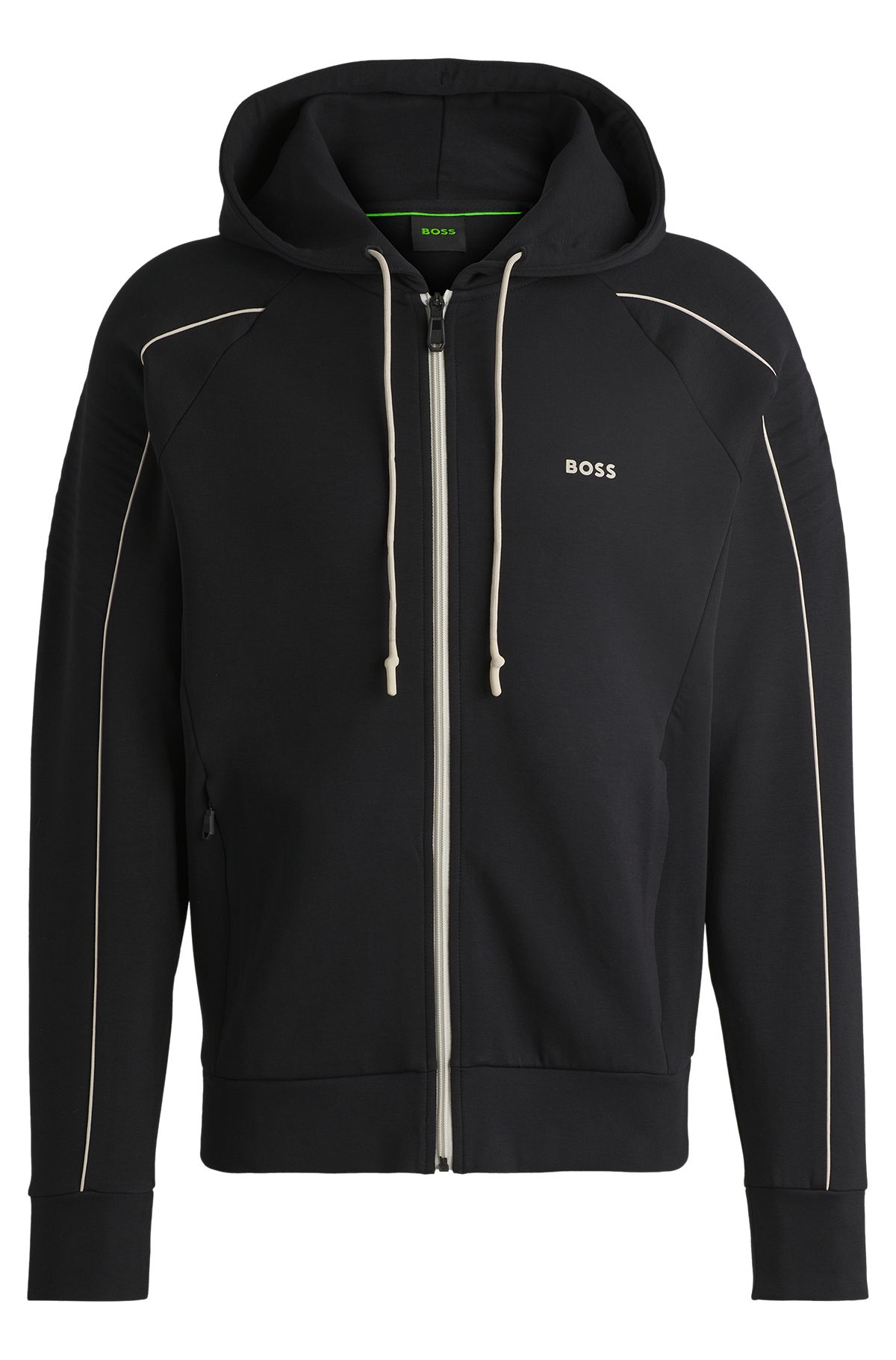 Stretch-cotton zip-up hoodie with embossed artwork, Black