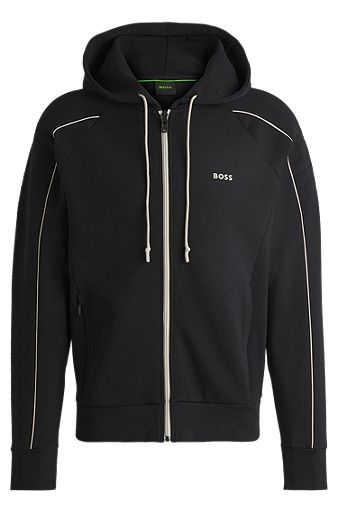 Stretch-cotton zip-up hoodie with embossed artwork, Black