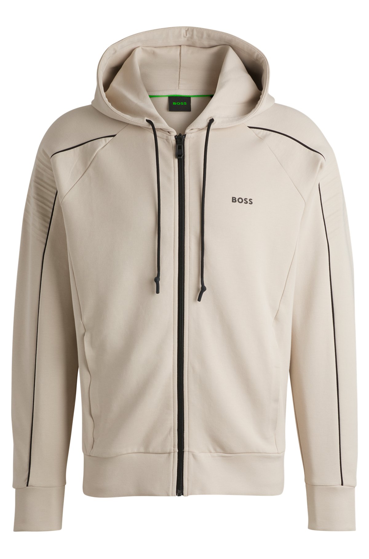 BOSS - Stretch-cotton zip-up hoodie with embossed artwork
