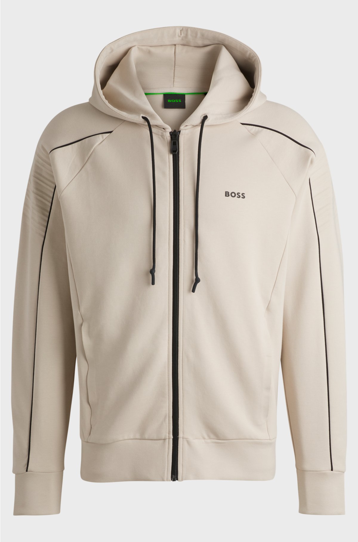 Stretch-cotton zip-up hoodie with embossed artwork, Light Beige