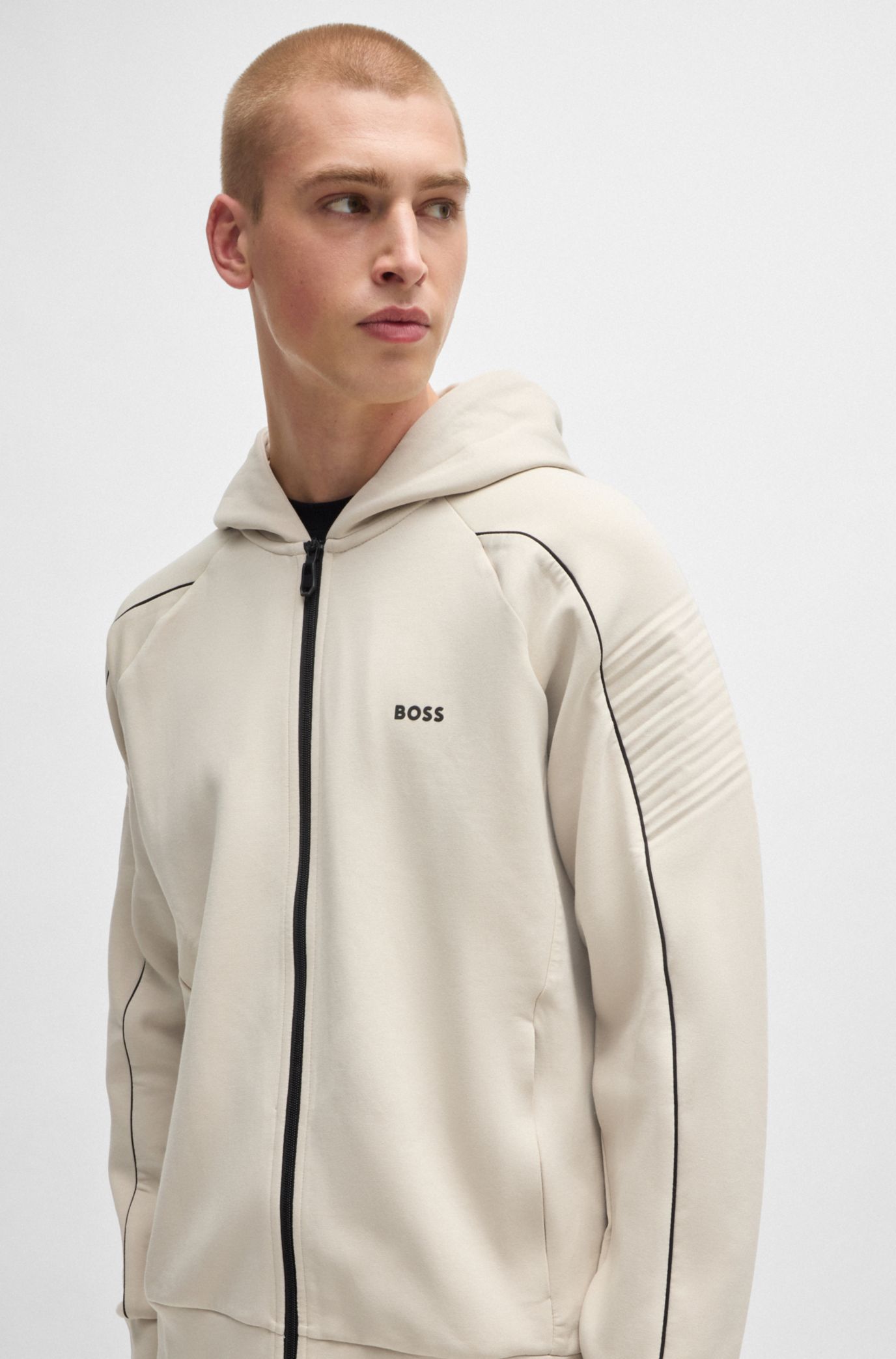 Stretch-cotton zip-up hoodie with embossed artwork