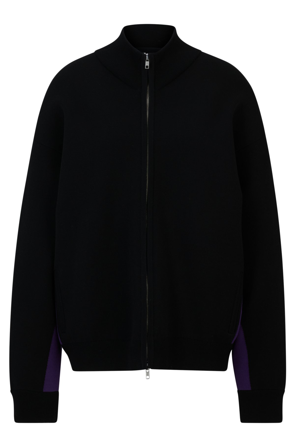 NAOMI x BOSS zip-up knitted jacket with logo patch, Black