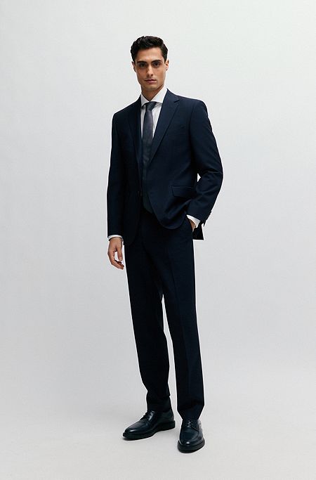 Regular-fit suit in micro-patterned stretch cloth, Dark Blue