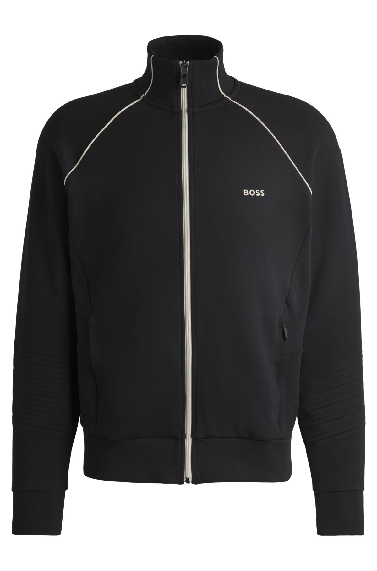 BOSS - Stretch-cotton zip-up sweatshirt with piping and branding