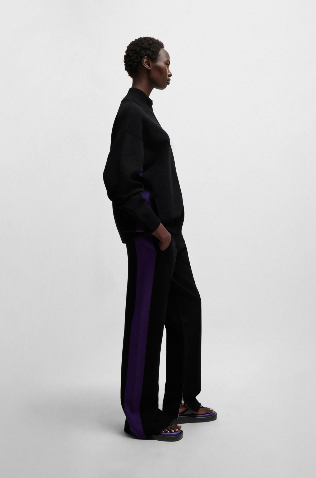 NAOMI x BOSS knitted trousers with contrast side stripe, Black