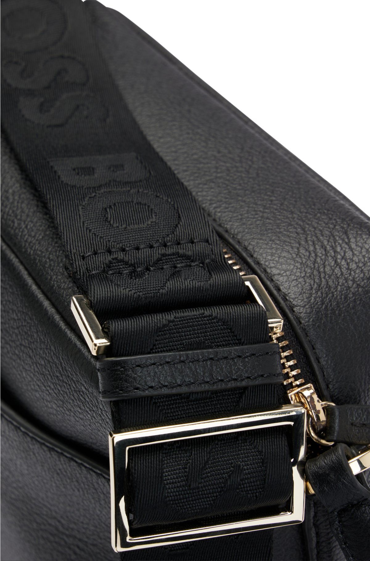 Pebbled-leather crossbody bag with logo lettering, Black
