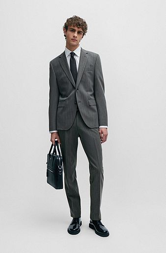 Filigran gemusterter Regular-Fit Anzug aus knitterfreiem Gewebe, Dunkelgrau