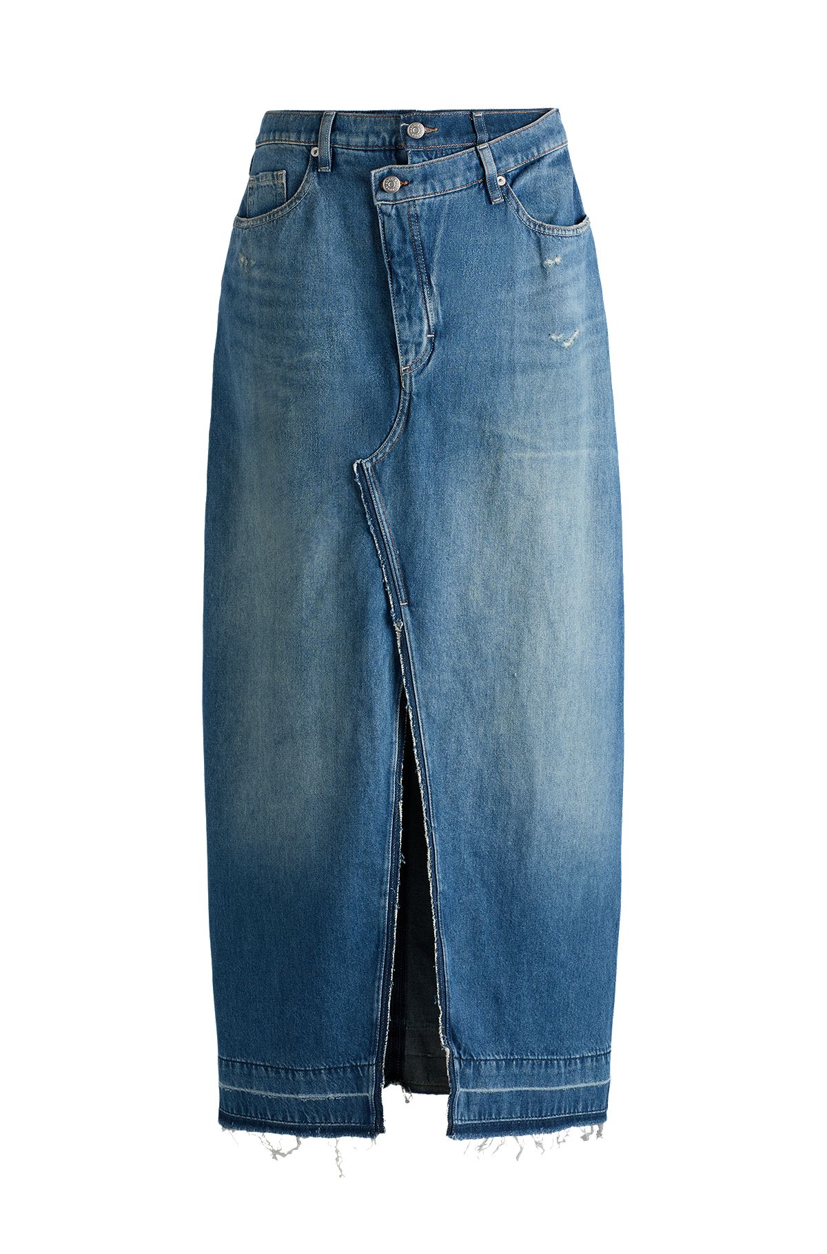 Maxi-length denim skirt with front slit, Blue