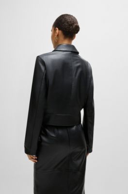 Leather jacket with contrast cuffs and buttoned closure, Black