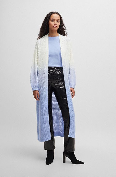Long-length dip-dye cardigan with wool and alpaca, Light Blue