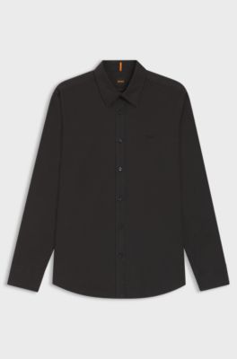 Regular-fit shirt in cotton poplin with embroidered logo, Black