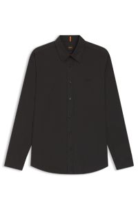 Regular-Fit Hemd aus Baumwoll-Popeline mit gesticktem Logo, Schwarz