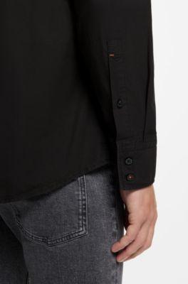 Regular-fit shirt in cotton poplin with embroidered logo, Black