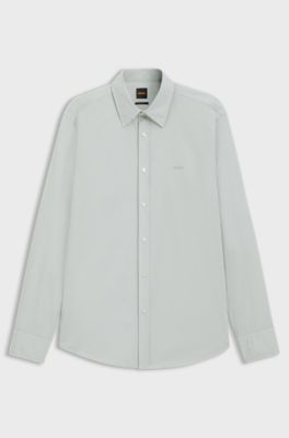 Regular-fit shirt in cotton poplin with embroidered logo, Light Grey