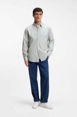 Regular-fit shirt in cotton poplin with embroidered logo, Light Grey
