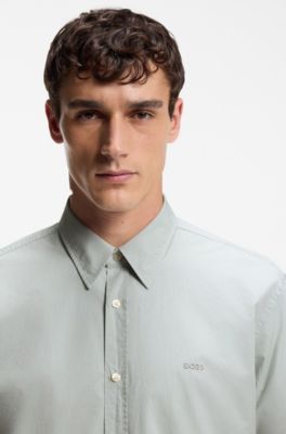 Regular-fit shirt in cotton poplin with embroidered logo, Light Grey