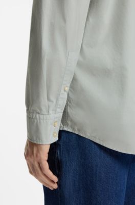 Camicia regular fit in popeline di cotone con logo ricamato, Grigio chiaro