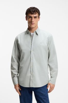 Regular-fit shirt in cotton poplin with embroidered logo, Light Grey
